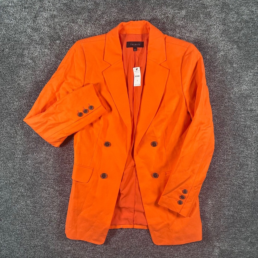 Talbots Blazer Womens 2 Orange Double Breasted Linen Blend NEW Professional
